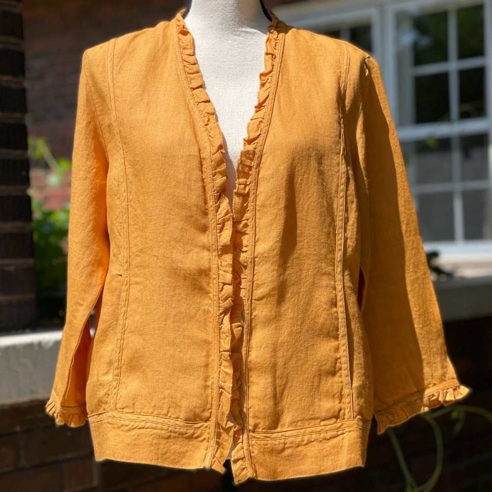 Linen Ruffle Trim Jacket